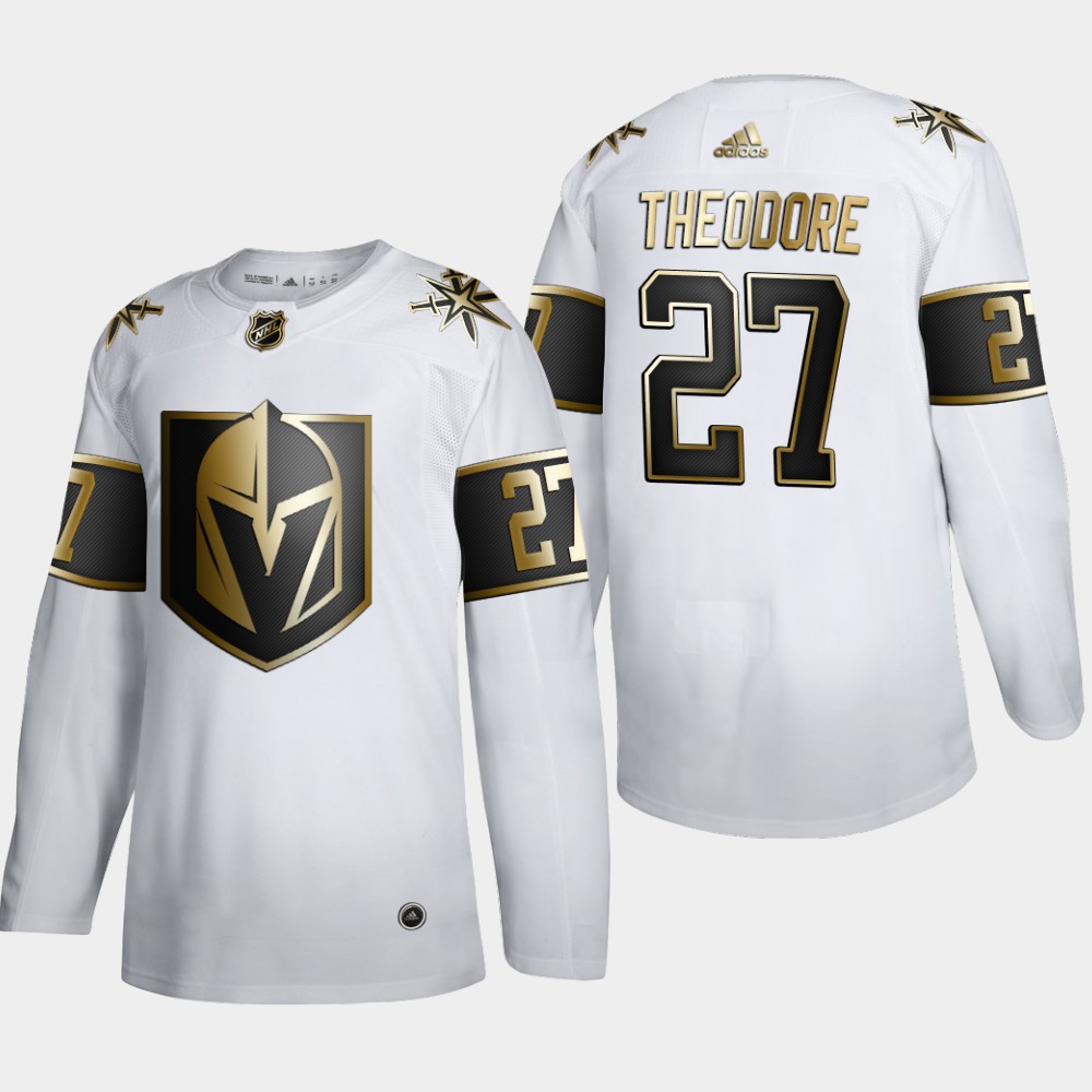 Men Vegas Golden Knights 27 Shea Theodore Adidas White Golden Edition Limited Stitched NHL Jersey